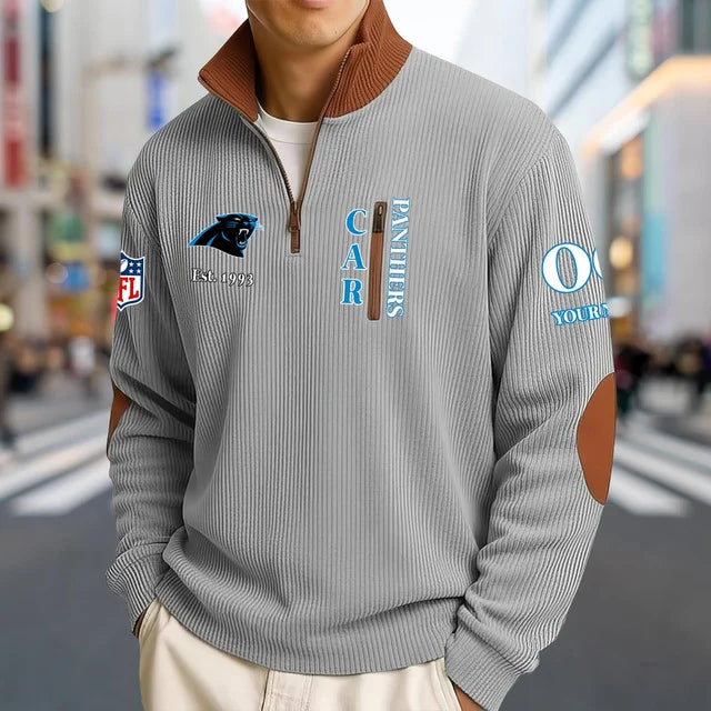 [SPECIAL OFFER] NEW CUSTOMIZED NFL23 CLP CAROLINA PANTHERS MULTICOLOR STRIPED QUATER ZIP SWEATSHIRT