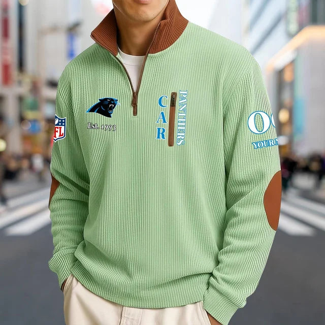 [SPECIAL OFFER] NEW CUSTOMIZED NFL23 CLP CAROLINA PANTHERS MULTICOLOR STRIPED QUATER ZIP SWEATSHIRT
