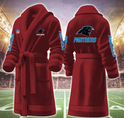 [SPECIAL OFFER] NEW CUSTOMIZED NFL23 CLP CAROLINA PANTHERS MULTICOLOR FLEECE BATHROBE