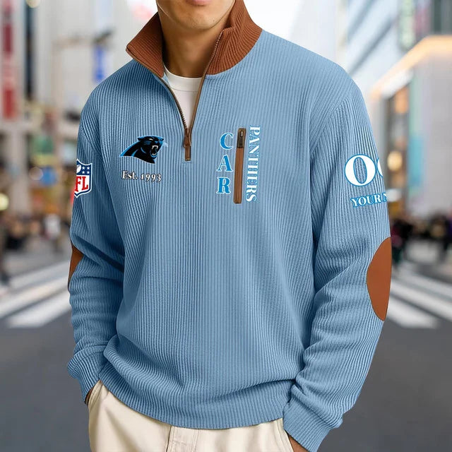 [SPECIAL OFFER] NEW CUSTOMIZED NFL23 CLP CAROLINA PANTHERS MULTICOLOR STRIPED QUATER ZIP SWEATSHIRT