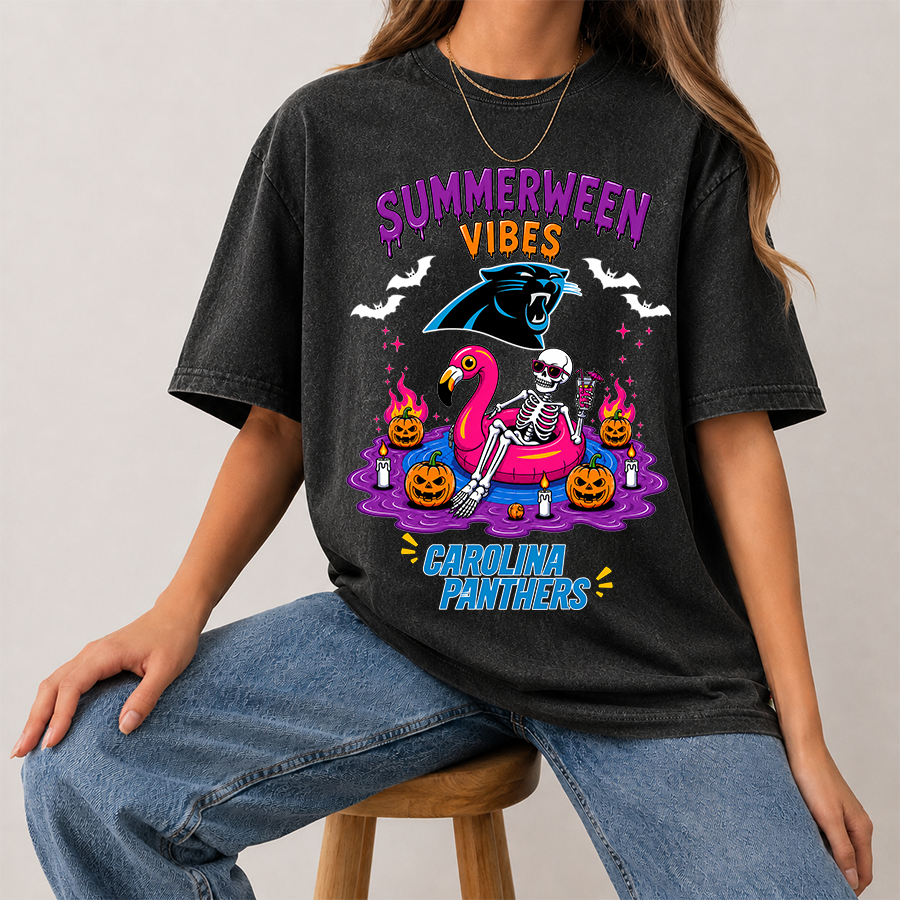 [SPECIAL OFFER] NEW CUSTOMIZED NFL23 CLP CAROLINA PANTHERS SUMMERWEEN MULTICOLOR WASHED TEE