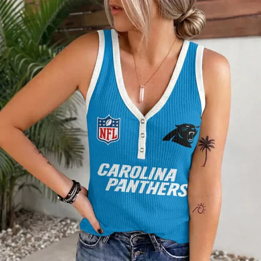 [SPECIAL OFFER] NEW CUSTOMIZED NFL23 CLP CAROLINA PANTHERS WOMEN'S V-NECK TANK TOP