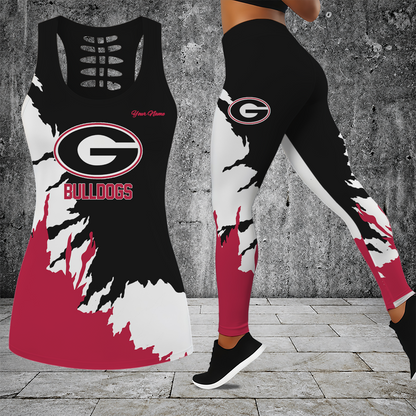 [FAN FAVORITE] NEW CUSTOMIZED NCAA CWS23 GEB GEORGIA BULLDOGS HOLLOW TANK TOP & LEGGINGS SET