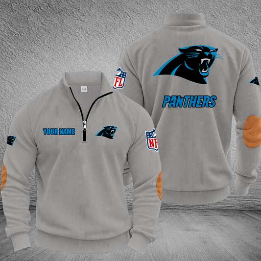 [SPECIAL OFFER] NEW CUSTOMIZED NFL23 CLP CAROLINA PANTHERS MULTICOLOR STRIPED QUATER ZIP SWEATSHIRT