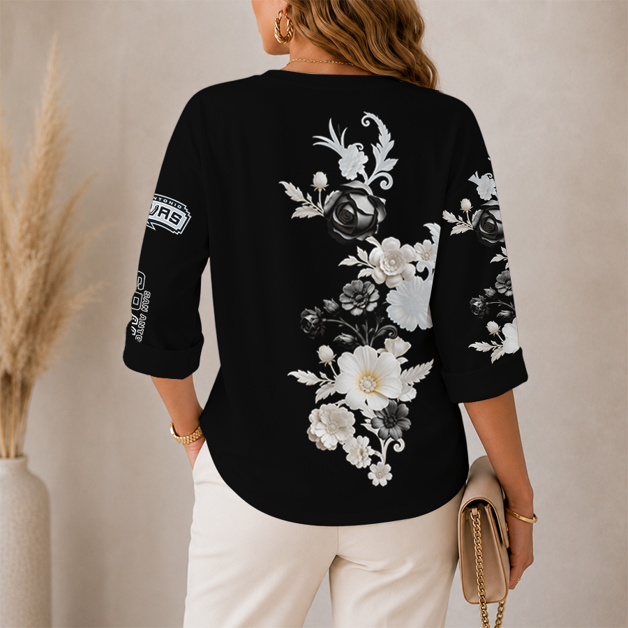 LIMITED EDITION - NEW CUSTOMIZED NBA23 SAS SAN ANTONIO SPURS WOMEN'S V-NECK LONG SLEEVE SHIRT