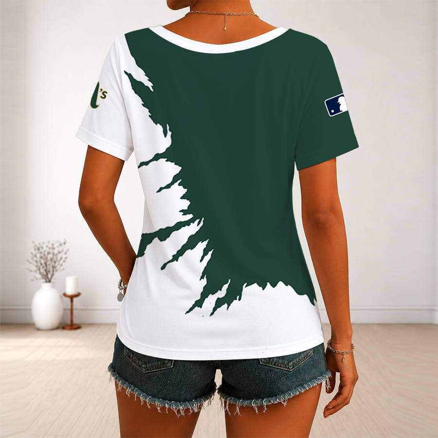 [FLASH SALE] NEW CUSTOMIZED MLB23 OAS OAKLAND ATHLETICS V-NECK FEMALE SHIRT