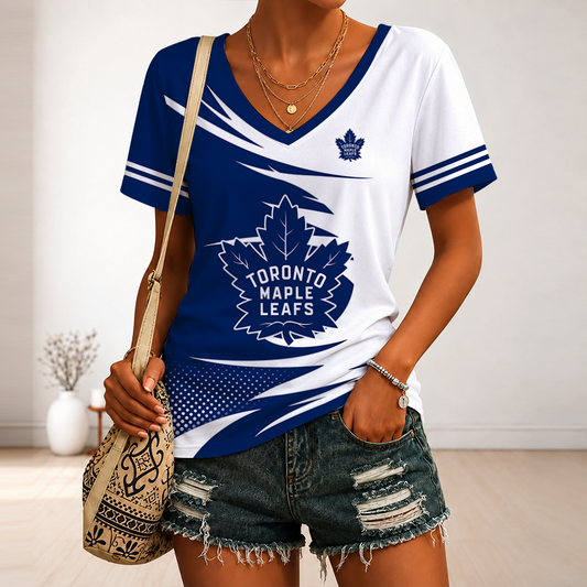 [SUPER SALE] NEW CUSTOMIZED NHL23 TML TORONTO MAPLE LEAFS V-NECK FEMALE SHIRT