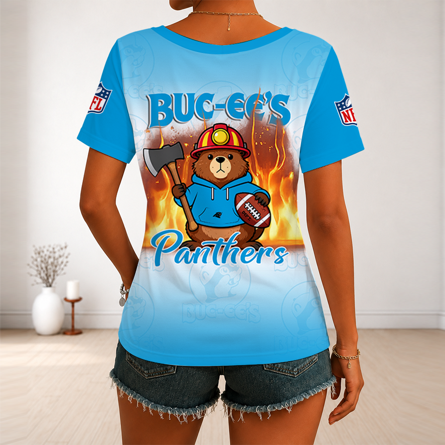 [SPECIAL OFFER] NEW CUSTOMIZED NFL23 CLP CAROLINA PANTHERS BUC-EE'S V-NECK FEMALE SHIRT