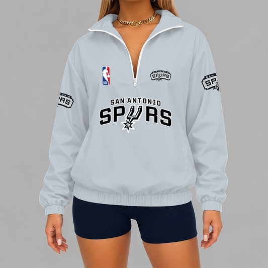 [HOT DEAL] NEW CUSTOMIZED NBA23 SAS SAN ANTONIO SPURS V-NECK ZIPPER SWEATSHIRT JACKET