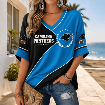 [SPECIAL OFFER] NEW CUSTOMIZED NFL23 CLP CAROLINA PANTHERS WOMEN'S HEART V-NECK LONG SLEEVE SHIRT