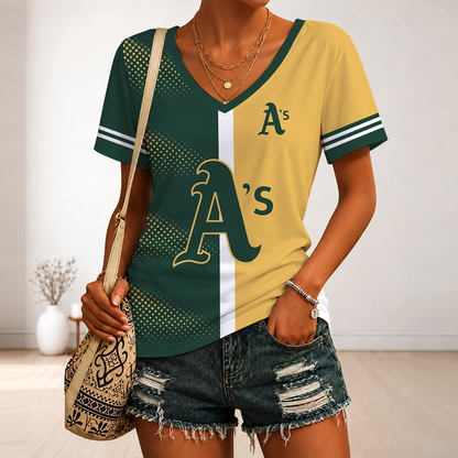 [FLASH SALE] NEW CUSTOMIZED MLB23 OAS OAKLAND ATHLETICS V-NECK FEMALE SHIRT