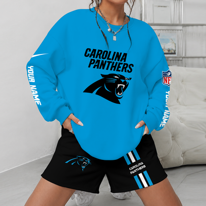 [SPECIAL OFFER] NEW CUSTOMIZED NFL23 CLP CAROLINA PANTHERS UNISEX SWEATSHIRT & SHORTS SET