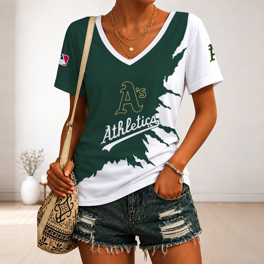 [FLASH SALE] NEW CUSTOMIZED MLB23 OAS OAKLAND ATHLETICS V-NECK FEMALE SHIRT