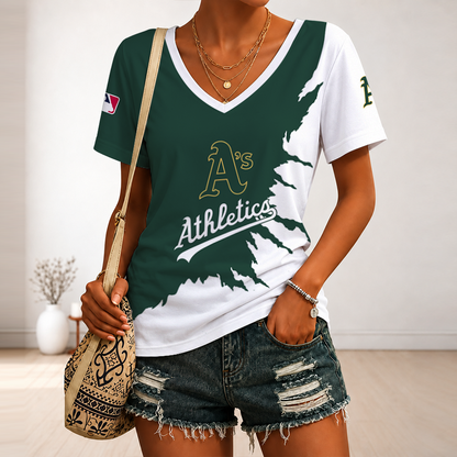 [FLASH SALE] NEW CUSTOMIZED MLB23 OAS OAKLAND ATHLETICS V-NECK FEMALE SHIRT