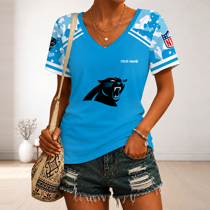 [SPECIAL OFFER] NEW CUSTOMIZED NFL23 CLP CAROLINA PANTHERS V-NECK FEMALE SHIRT