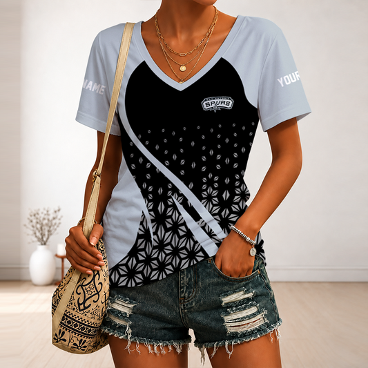 [HOT DEAL] NEW CUSTOMIZED NBA23 SAS SAN ANTONIO SPURS V-NECK FEMALE SHIRT