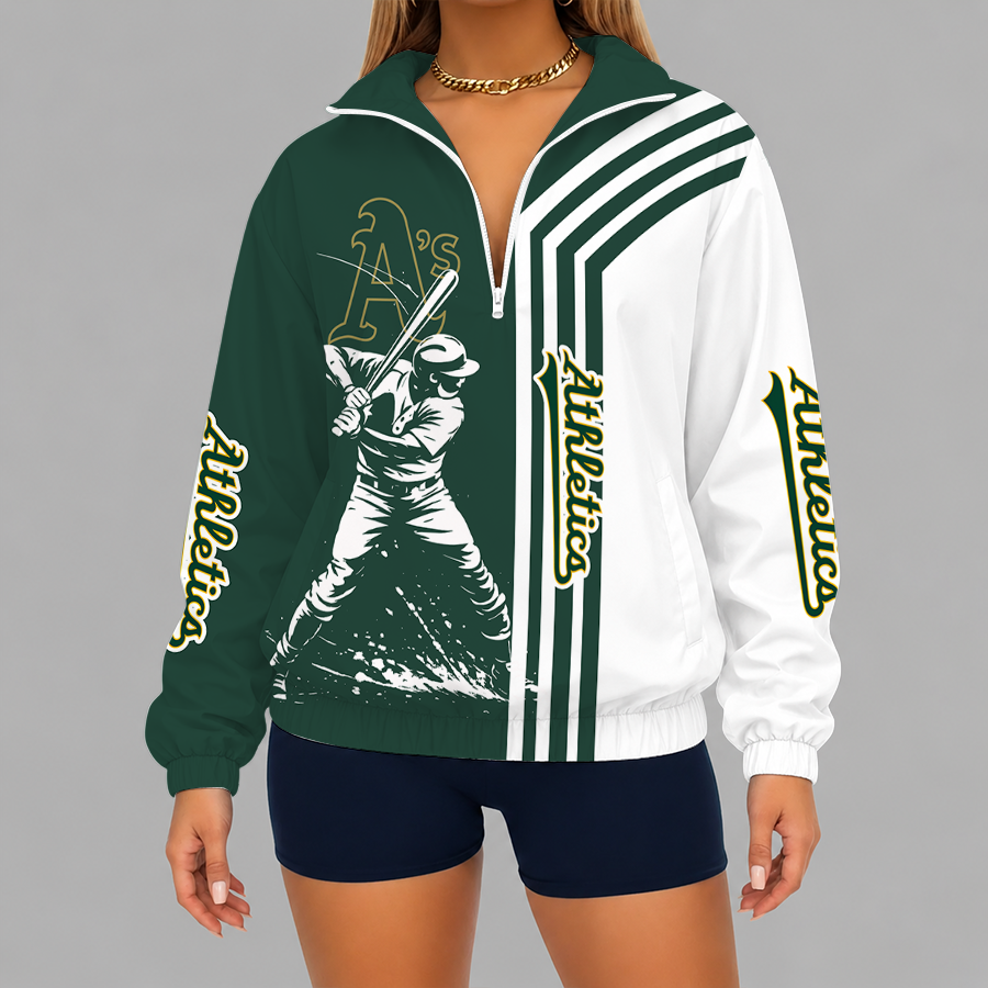 LIMITED EDITION - NEW CUSTOMIZED MLB23 OAS OAKLAND ATHLETICS V-NECK ZIPPER SWEATSHIRT JACKET