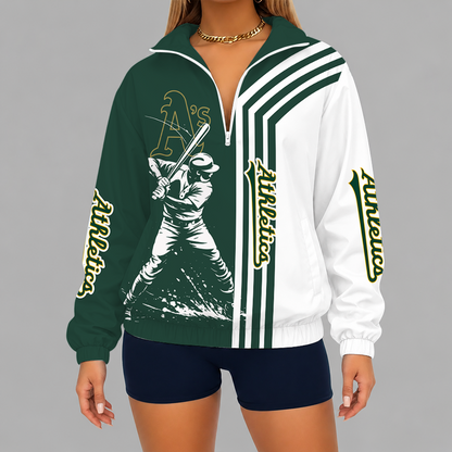 LIMITED EDITION - NEW CUSTOMIZED MLB23 OAS OAKLAND ATHLETICS V-NECK ZIPPER SWEATSHIRT JACKET
