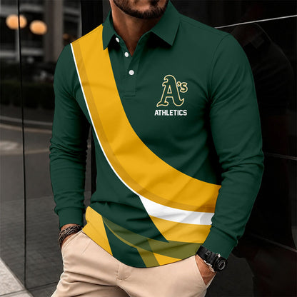 [FLASH SALE] NEW CUSTOMIZED MLB23 OAS OAKLAND ATHLETICS MEN'S LONG SLEEVE POLO