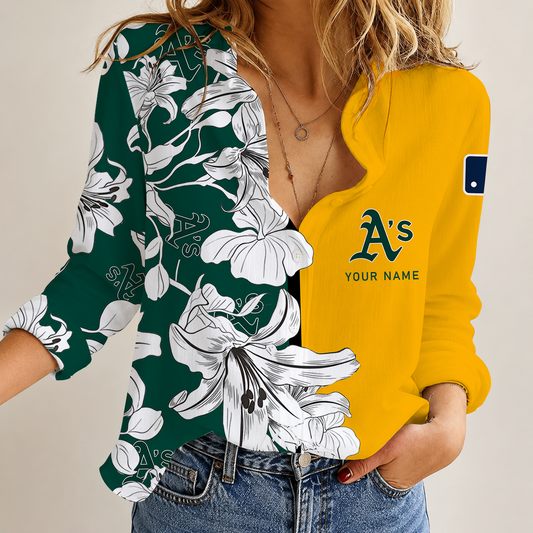 [FLASH SALE] NEW CUSTOMIZED MLB23 OAS OAKLAND ATHLETICS WOMEN CASUAL SHIRT