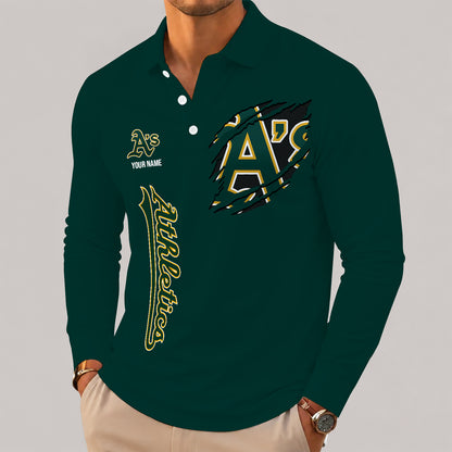 [FLASH SALE] NEW CUSTOMIZED MLB23 OAS OAKLAND ATHLETICS MEN'S LONG SLEEVE POLO