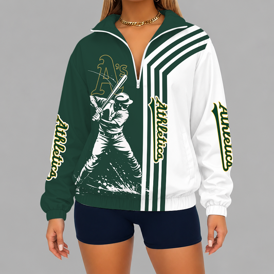 [FLASH SALE] NEW CUSTOMIZED MLB23 OAS OAKLAND ATHLETICS V-NECK ZIPPER SWEATSHIRT JACKET