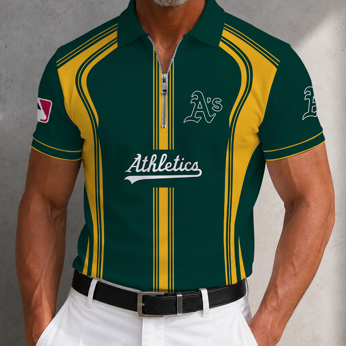 [FLASH SALE] NEW CUSTOMIZED MLB23 OAS OAKLAND ATHLETICS ZIP POLO SHIRT