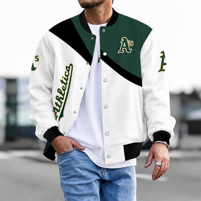 [FLASH SALE] NEW CUSTOMIZED MLB23 OAS OAKLAND ATHLETICS SATIN VARSITY & BASEBALL JACKET