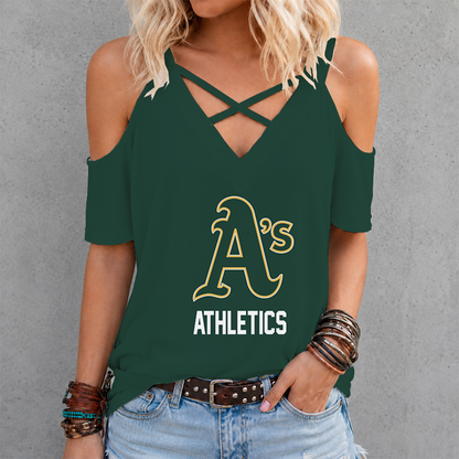 [FLASH SALE] NEW CUSTOMIZED MLB23 OAS OAKLAND ATHLETICS CRISS CROSS V-NECK TOP