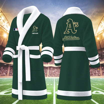 [FLASH SALE] NEW CUSTOMIZED MLB23 OAS OAKLAND ATHLETICS MULTICOLOR FLEECE BATHROBE