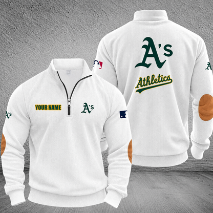 [FLASH SALE] NEW CUSTOMIZED MLB23 OAS OAKLAND ATHLETICS MULTICOLOR STRIPED QUATER ZIP SWEATSHIRT