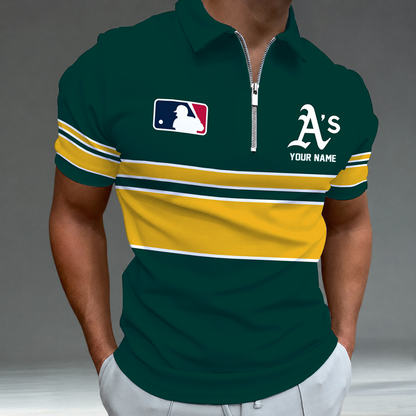 LIMITED EDITION - NEW CUSTOMIZED MLB23 OAS OAKLAND ATHLETICS ZIP POLO SHIRT