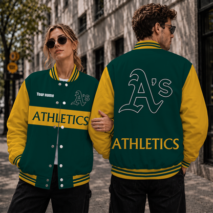 [FLASH SALE] NEW CUSTOMIZED MLB23 OAS OAKLAND ATHLETICS SATIN VARSITY & BASEBALL JACKET