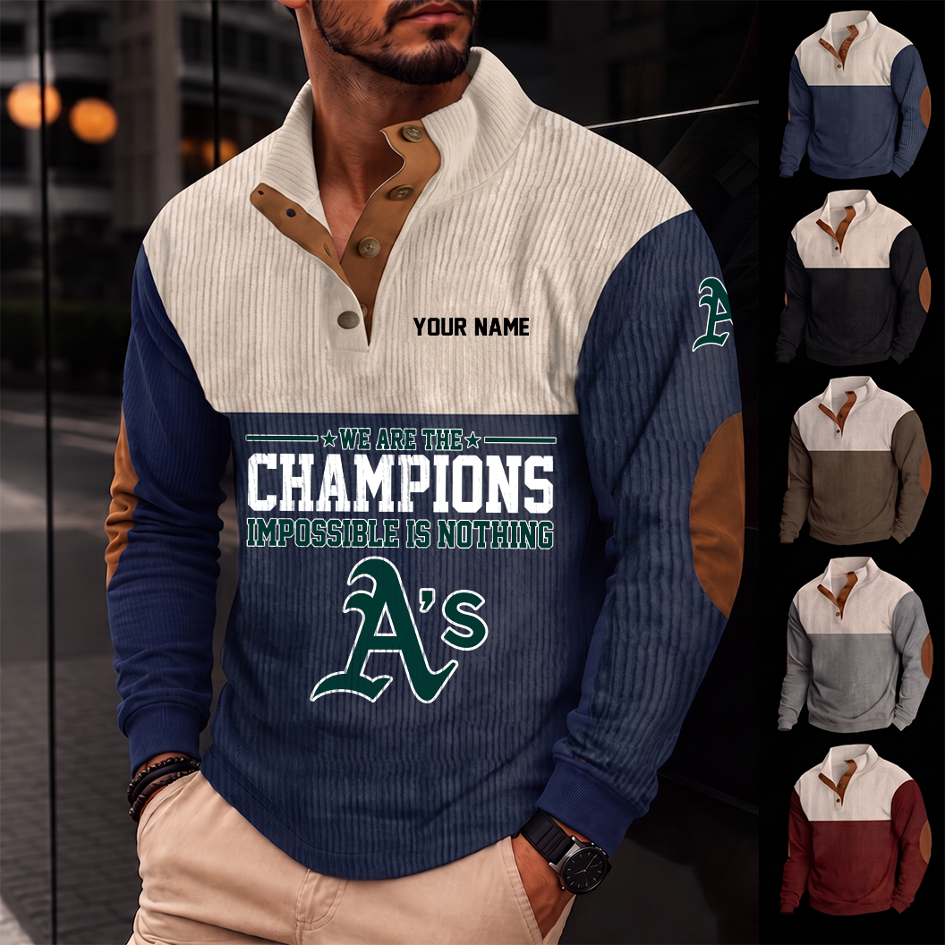 [FLASH SALE] NEW CUSTOMIZED MLB23 OAS OAKLAND ATHLETICS BUTTON SWEATSHIRTS STAND COLLAR