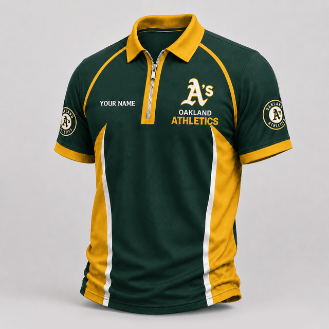 [FLASH SALE] NEW CUSTOMIZED MLB23 OAS OAKLAND ATHLETICS ZIP POLO SHIRT