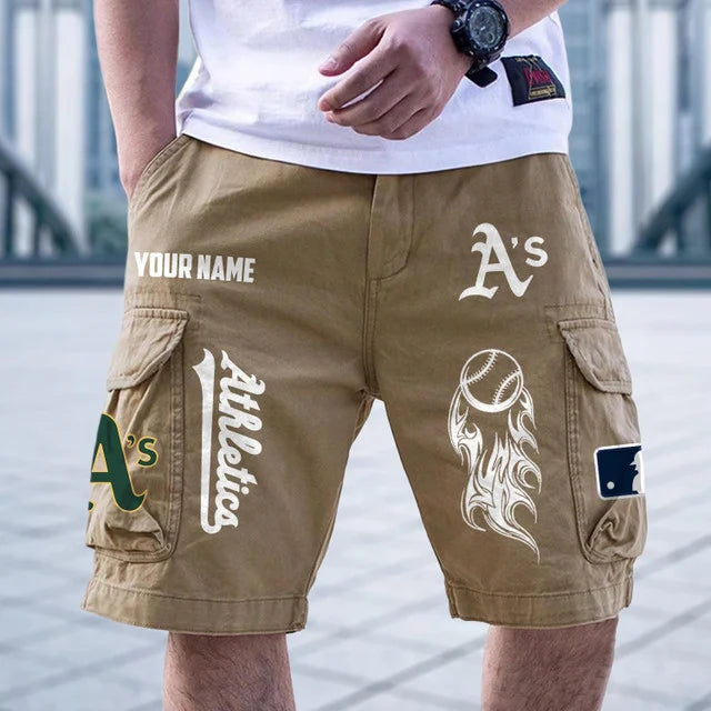 [FLASH SALE] NEW CUSTOMIZED MLB23 OAS OAKLAND ATHLETICS MEN'S CARGO SHORTS
