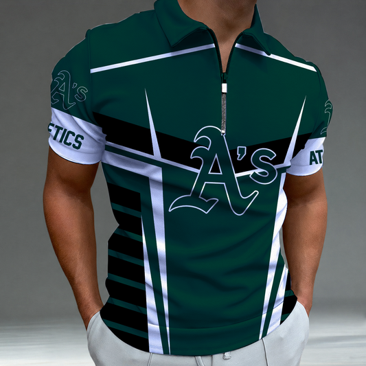 [FLASH SALE] NEW CUSTOMIZED MLB23 OAS OAKLAND ATHLETICS ZIP POLO SHIRT
