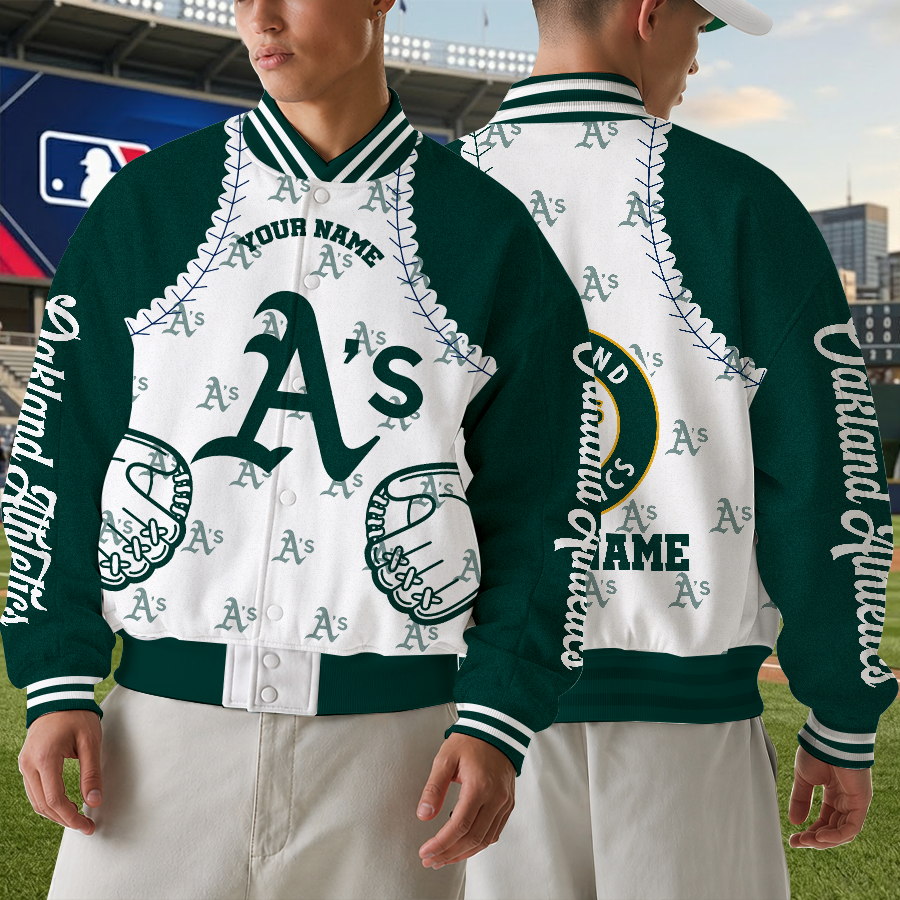 [FLASH SALE] NEW CUSTOMIZED MLB23 OAS OAKLAND ATHLETICS SATIN VARSITY & BASEBALL JACKET