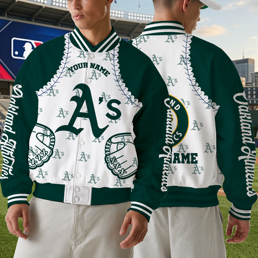 [FLASH SALE] NEW CUSTOMIZED MLB23 OAS OAKLAND ATHLETICS SATIN VARSITY & BASEBALL JACKET