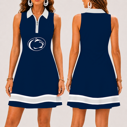 [FAN FAVORITE] NEW CUSTOMIZED NCAA FBS23 PNL PENN STATE NITTANY LIONS WOMEN'S ZIP SLEEVELESS POLO DRESS