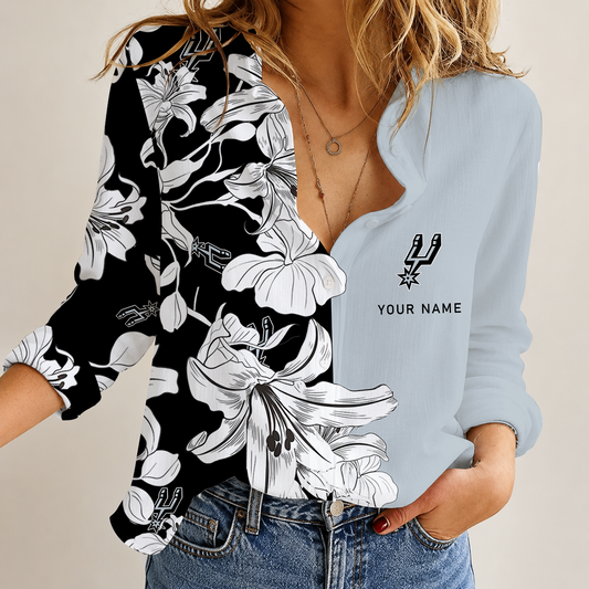 [HOT DEAL] NEW CUSTOMIZED NBA23 SAS SAN ANTONIO SPURS WOMEN CASUAL SHIRT FOR FAN