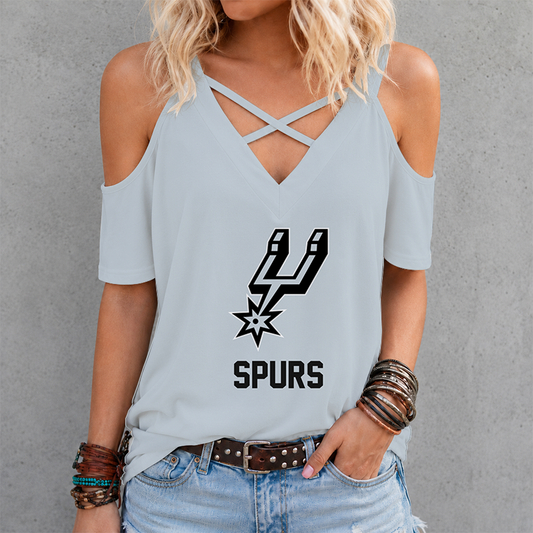 [HOT DEAL] NEW CUSTOMIZED NBA23 SAS SAN ANTONIO SPURS CRISS CROSS V-NECK TOP