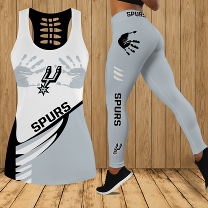 [HOT DEAL] NEW CUSTOMIZED NBA23 SAS SAN ANTONIO SPURS HOLLOW TANK TOP & LEGGINGS SET