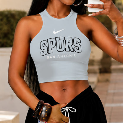 [HOT DEAL] NEW CUSTOMIZED NBA23 SAS SAN ANTONIO SPURS'S CROP TOP & LONGPANTS SET