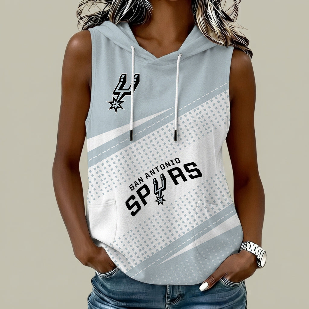 [HOT DEAL] NEW CUSTOMIZED NBA23 SAS SAN ANTONIO SPURS  WOMEN'S SLEEVELESS HOODED POCKET TANK TOP