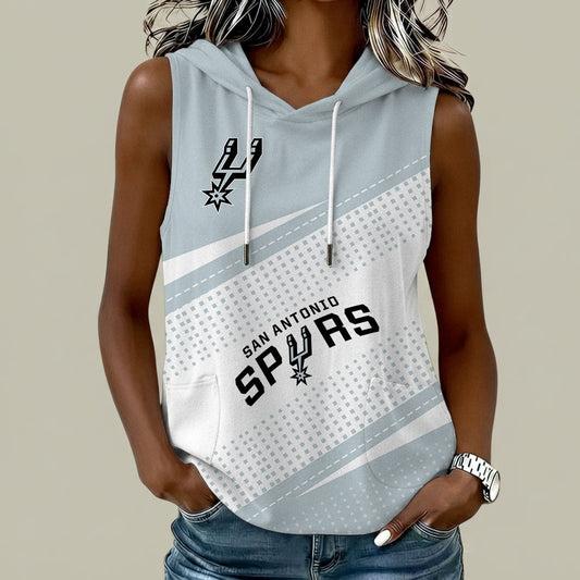[HOT DEAL] NEW CUSTOMIZED NBA23 SAS SAN ANTONIO SPURS  WOMEN'S SLEEVELESS HOODED POCKET TANK TOP