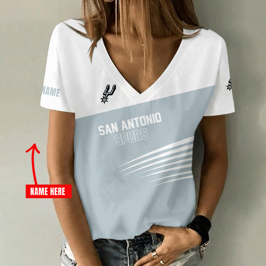 [HOT DEAL] NEW CUSTOMIZED NBA23 SAS SAN ANTONIO SPURS V-NECK FEMALE SHIRT
