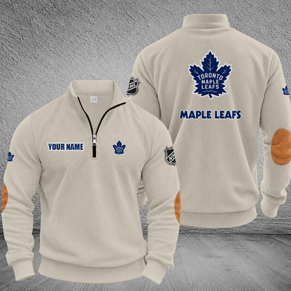 [SUPER SALE] NEW CUSTOMIZED NHL23 TML TORONTO MAPLE LEAFS MULTICOLOR STRIPED QUATER ZIP SWEATSHIRT