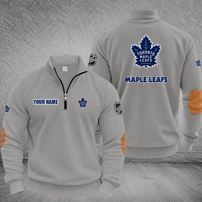[SUPER SALE] NEW CUSTOMIZED NHL23 TML TORONTO MAPLE LEAFS MULTICOLOR STRIPED QUATER ZIP SWEATSHIRT