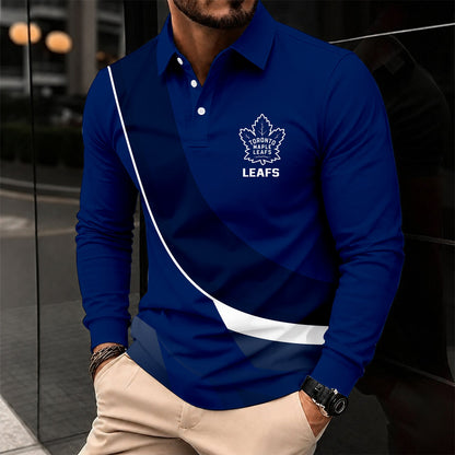 [SUPER SALE] NEW CUSTOMIZED NHL23 TML TORONTO MAPLE LEAFS MEN LONG SLEEVE POLO